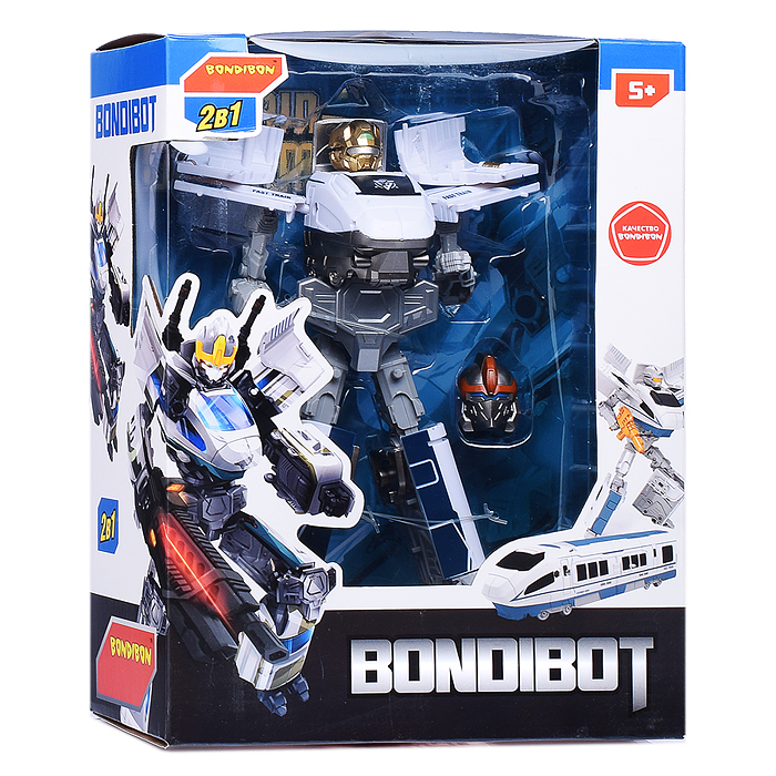 Трансформер 2в1 "Робот-поезд" цвет голубой, BOX 27,6х21,3х10,9см