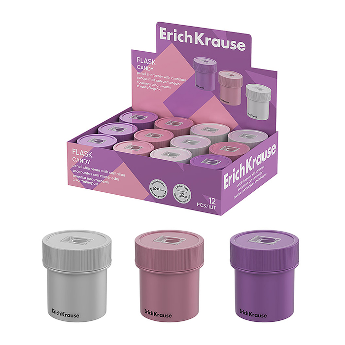 Точилка пластиковая Flask, Candy, с контейнером, ассорти 