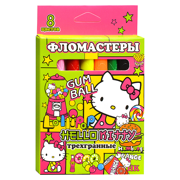 Фломастеры "Hello Kitty" 8 цветов, треугольные, в картонной упаковке с европодвесом