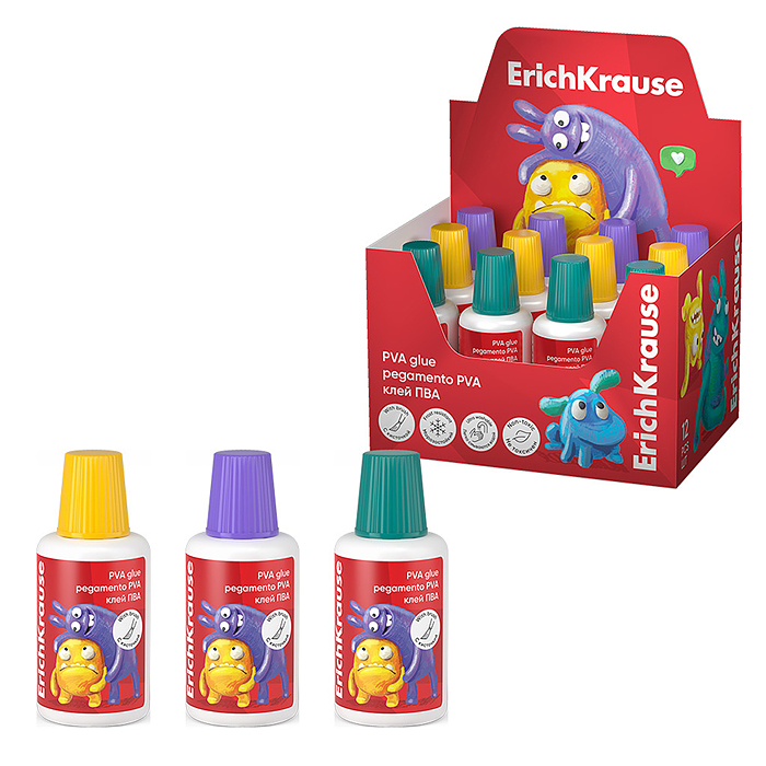 Клей ПВА EasyStick, Jolly Friends, с кисточкой, 20мл, ассорти 