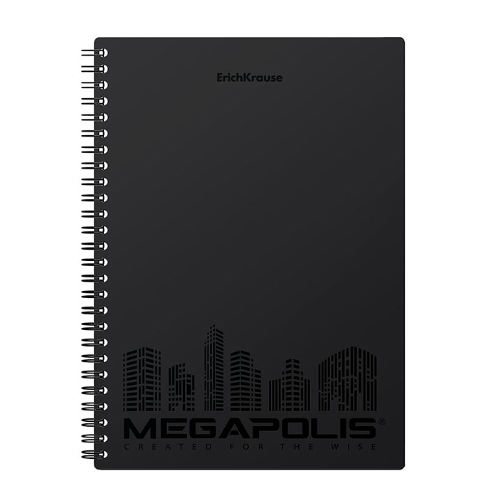 Тетрадь 80 л. клетка, MEGAPOLIS®, черный, А5, с пластиковой обложкой, на спирали 