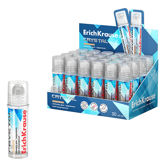 Клей канцелярский Crystal, повышенной прозрачности, 30мл (в дисплее по 24 шт.)