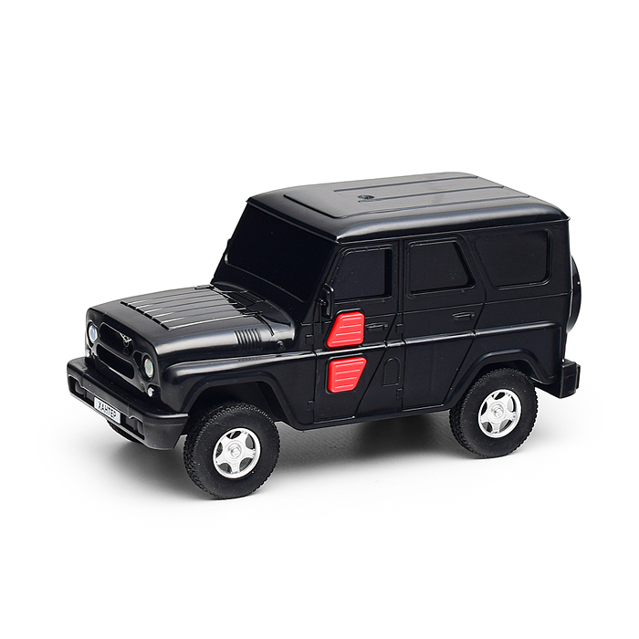 Машина пластик УАЗ Хантер 15 см, (свет-звук, 2 кнопки, черный) инерц, в коробке