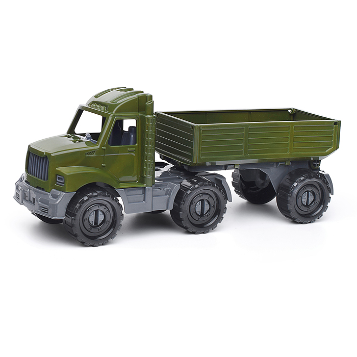 Фото к товару Машинка Тягач "Бизон" бортовой с прицепом Военный Машинка Тягач "Бизон" бортовой с прицепом Военный