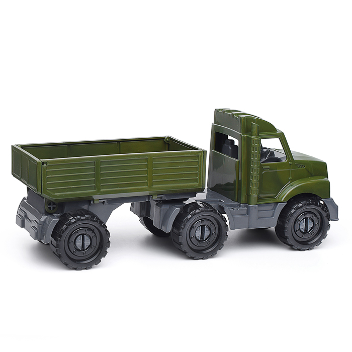 Фото к товару Машинка Тягач "Бизон" бортовой с прицепом Военный Машинка Тягач "Бизон" бортовой с прицепом Военный