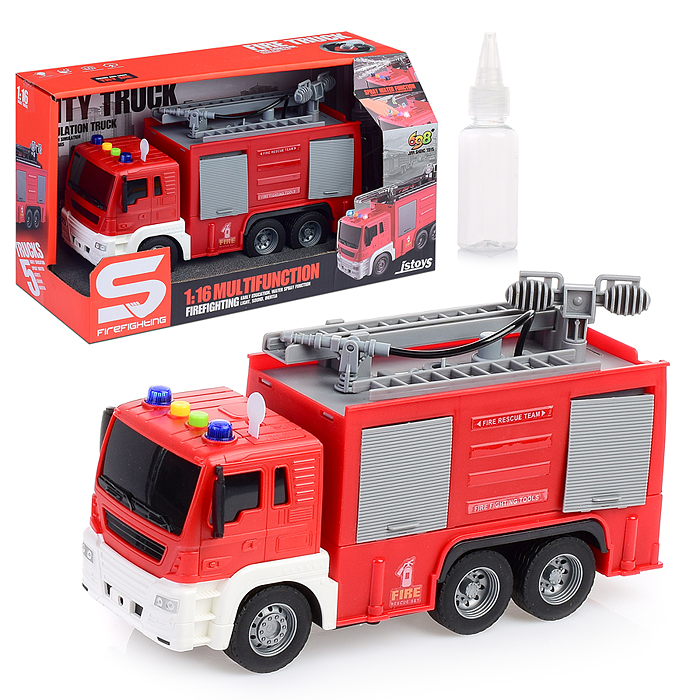 Машина JS110 "Пожарная" 1:16 (свет, звук) в коробке