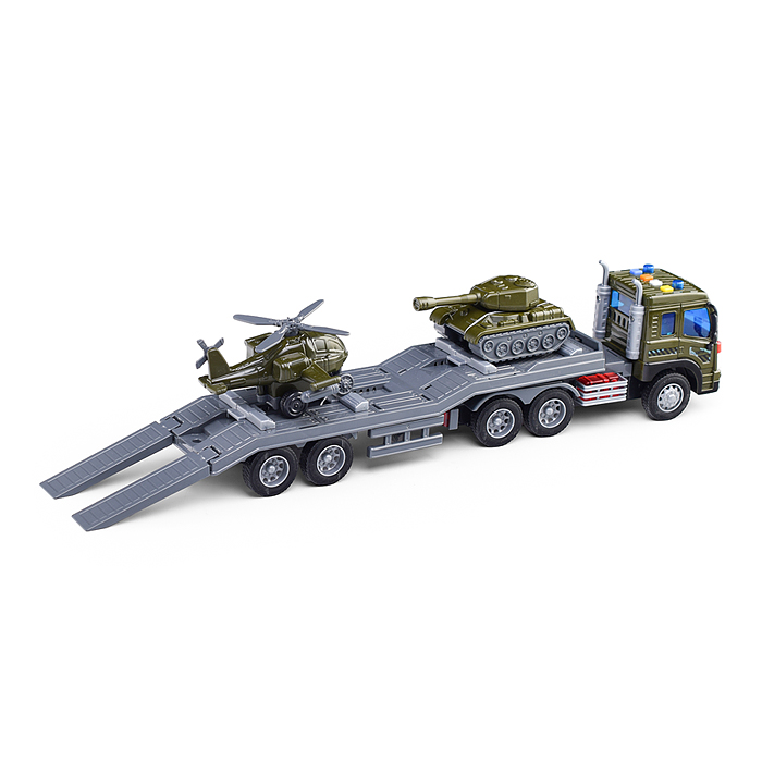 Автомобиль-трейлер "Сити" инерционный (со светом и звуком) + танк "Штурм" инерционный, вертолёт "Шт
