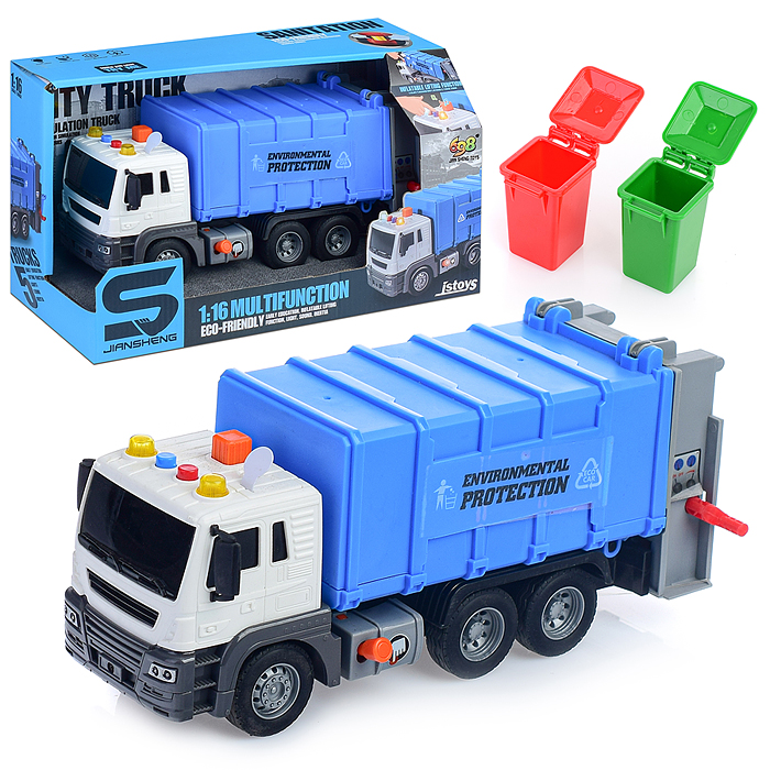 Машина JS108A "Мусоровоз" 1:16 (свет, звук) в коробке (синий)