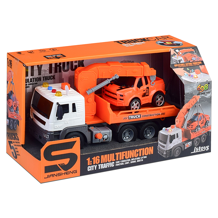 Фото к товару Машина JS106B "Эвакуатор" 1:16 (свет, звук) в коробке (цвет оранжевый) Машина JS106B "Эвакуатор" 1:16 (свет, звук) в коробке (цвет оранжевый)