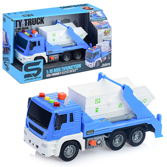 Машина JS107А "Мусоровоз" 1:16 (свет, звук) в коробке (синий)