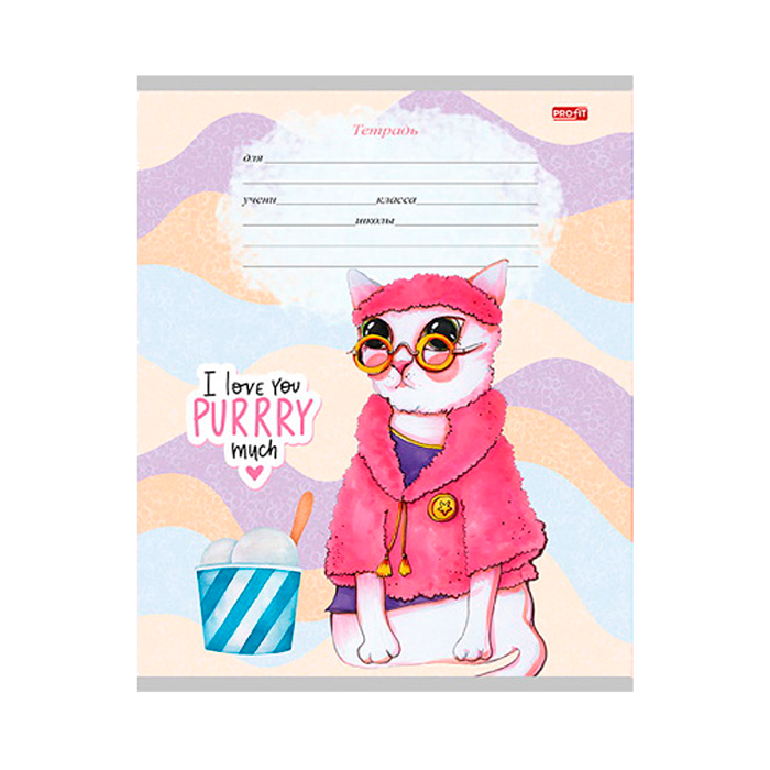 Тетрадь 12л. дополнительная косая линия "Котики в нарядах" 5 диз.в спайке