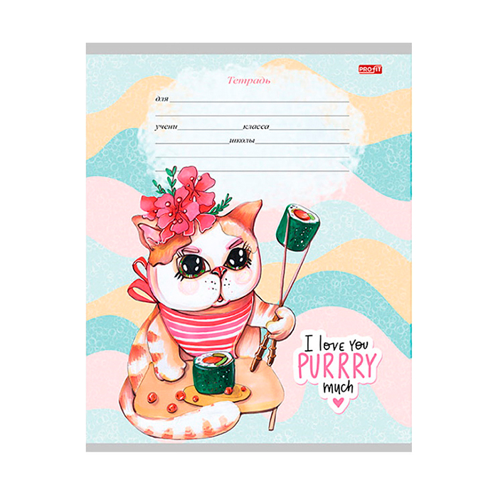Тетрадь 12л. дополнительная косая линия "Котики в нарядах" 5 диз.в спайке
