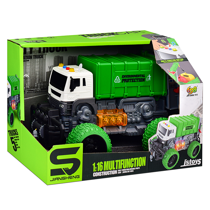 Машина JS108S "Мусоровоз Мега Сити" 1:16 (свет, звук) в коробке (зеленый)
