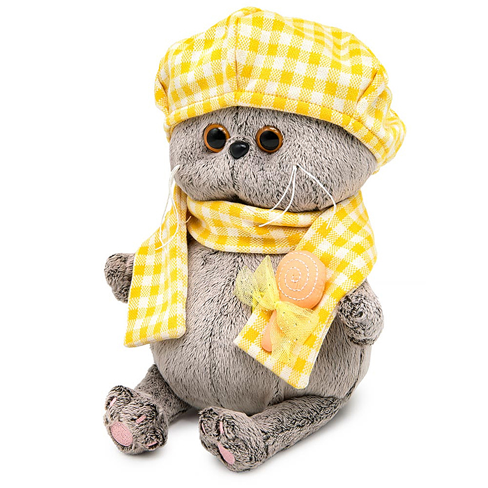 Фото к товару Кот Басик BABY в берете и шарфе в клетку Кот Басик BABY в берете и шарфе в клетку