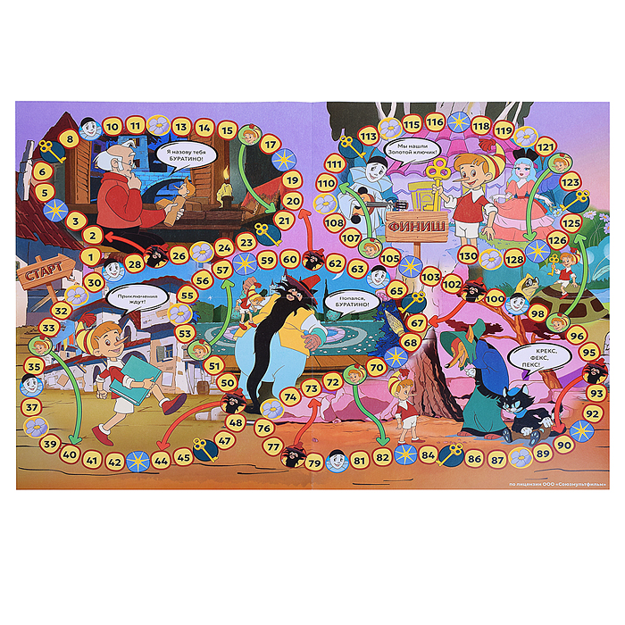 Настольная игра-ходилка "Приключения Буратино" Союзмультфильм. 