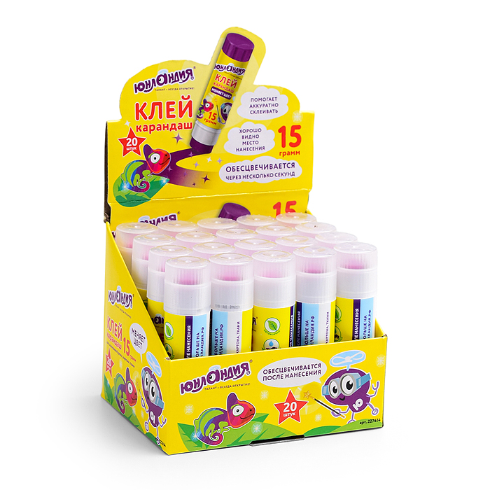Фото к товару Клей-карандаш цветной "Юнландик и хамелеон", 15 г, обесцвечивающийся после высыхания Клей-карандаш цветной "Юнландик и хамелеон", 15 г, обесцвечивающийся после высыхания