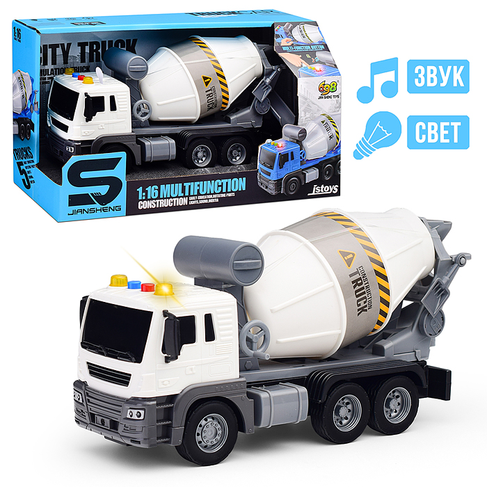 Машина JS102B "Бетономешалка" 1:16 (свет, звук) в коробке