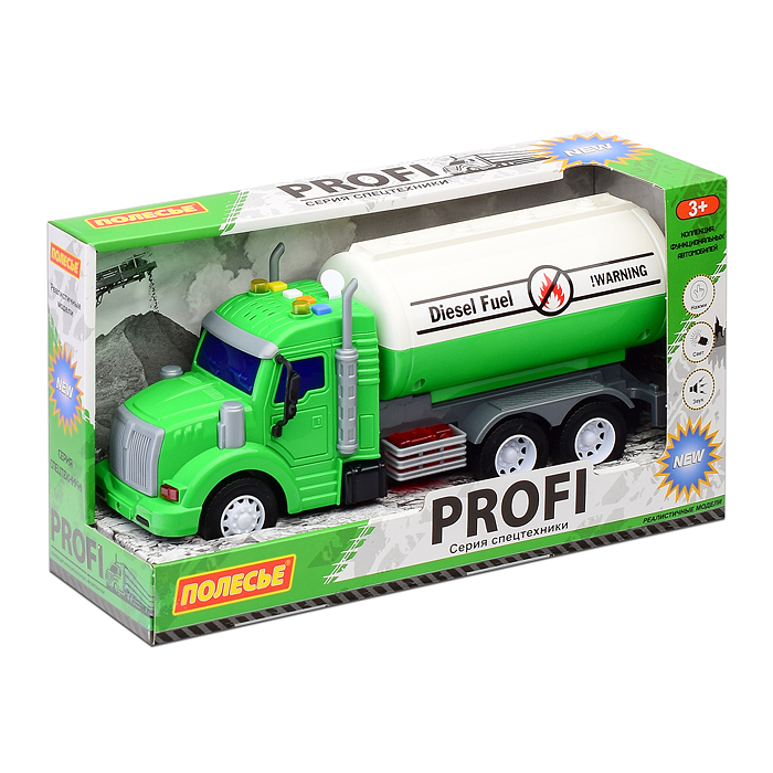 Автомобиль с цистерной "Профи" инерционный (со светом и звуком) зелёный
