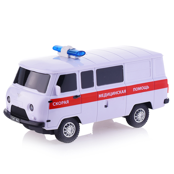 Машина р/у УАЗ 452 Скорая Помощь, 18 см, (свет, бел,) в коробке