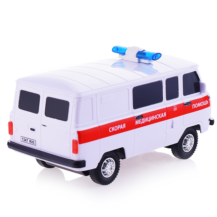 Машина р/у УАЗ 452 Скорая Помощь, 18 см, (свет, бел,) в коробке