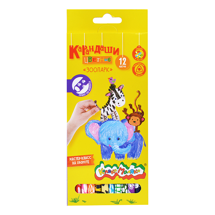 Набор цветных карандашей 12 цв. "Зоопарк" трехгран. корп. дерев. карт.уп. принт 