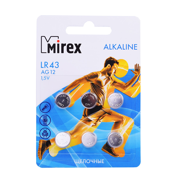 Батарея щелочная Mirex AG12 / LR43 1,5V, 6 шт. блистер Батарея щелочная Mirex AG12 / LR43 1,5V, 6 шт. блистер