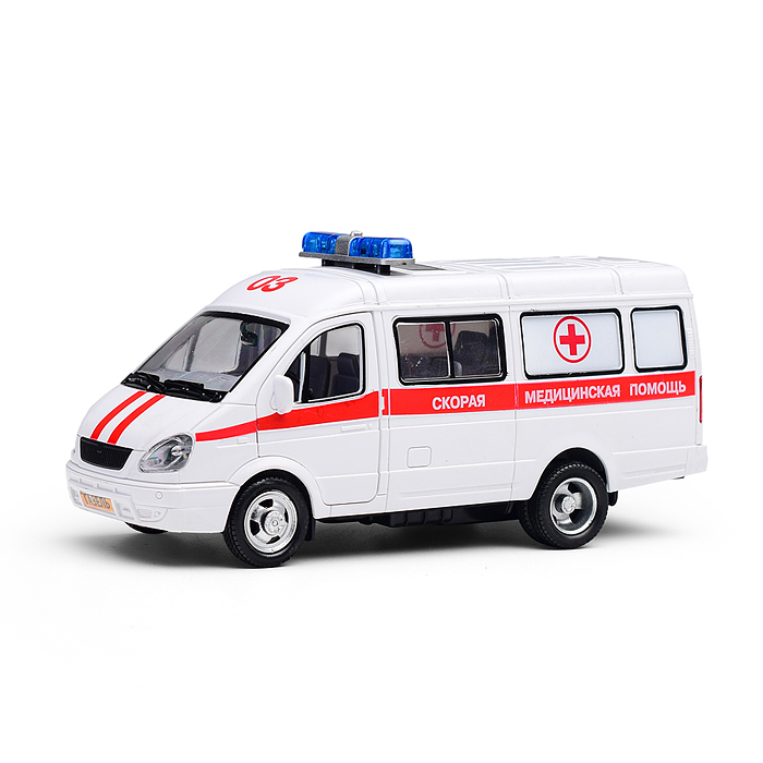 Машина пластик свет-звук Газель Скорая 20см, (открыв. двери) инер, коробке
