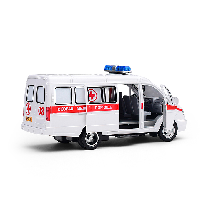 Машина пластик свет-звук Газель Скорая 20см, (открыв. двери) инер, коробке