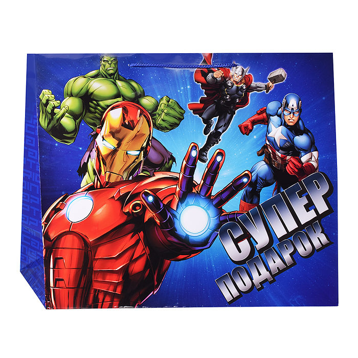 Пакет подарочный глянцевый xxl, 40*49*19 см. "Супергерои"