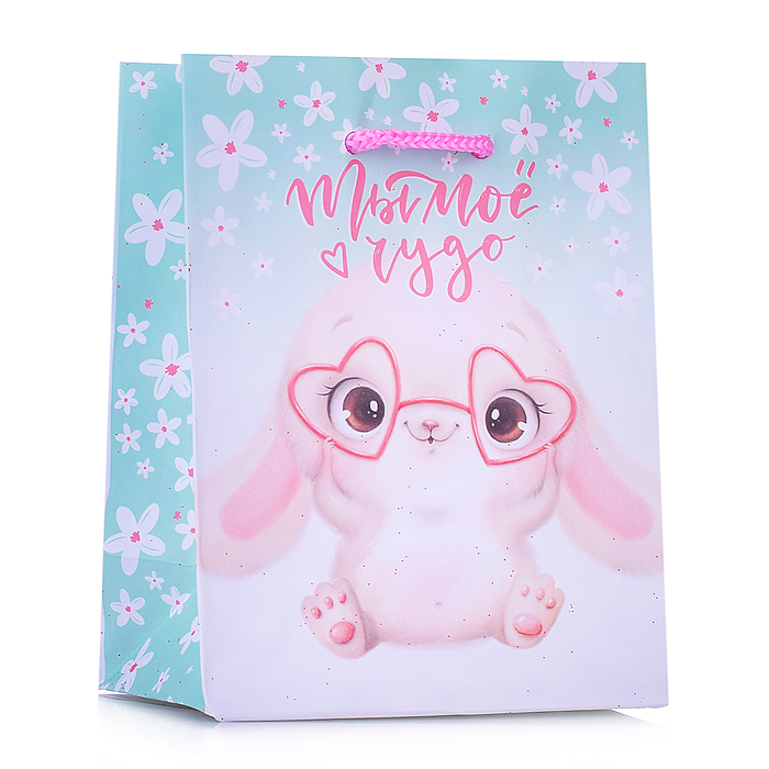 Пакет подарочный 11*14*6,5см "Cute rabbit",  матовая ламинация 