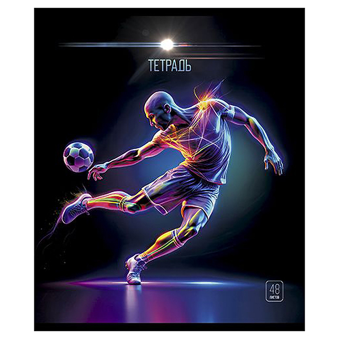Тетрадь 48л. клетка А5 скрепка S "Футбол" Премиум 4+0+Ламинация матовая+УФ выборочный Брайль