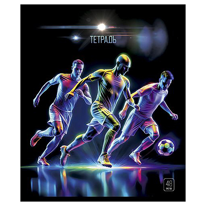 Тетрадь 48л. клетка А5 скрепка S "Футбол" Премиум 4+0+Ламинация матовая+УФ выборочный Брайль
