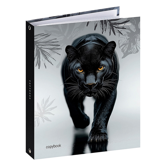 Тетрадь 80л. клетка "Грандиозная пантера - 2" на кольцах, глянцевая ламинац, лен