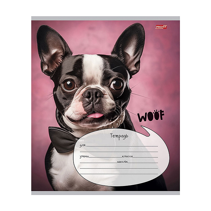 Тетрадь 12л. линия "Пёс на розовом фоне" обл.-цвет. мел,5 диз. в спайке