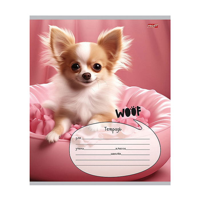 Тетрадь 12л. линия "Пёс на розовом фоне" обл.-цвет. мел,5 диз. в спайке