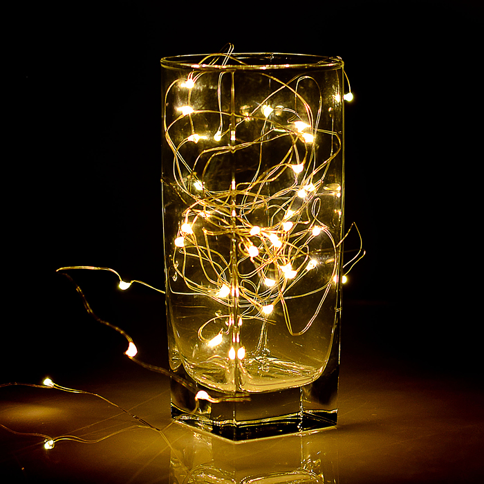 Электрогирлянда Роса, 5 м, 50 ламп, на батарейках, теплый