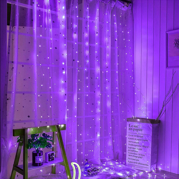 Электрогирлянда-занавес Роса, 3*3м, 300 ламп, USB, пульт, фиолетовый