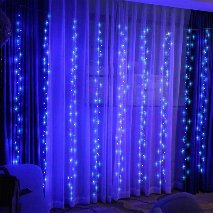 Фото к товару Электрогирлянда-занавес Роса, 3*3м, 300 ламп, USB, пульт, синий Электрогирлянда-занавес Роса, 3*3м, 300 ламп, USB, пульт, синий