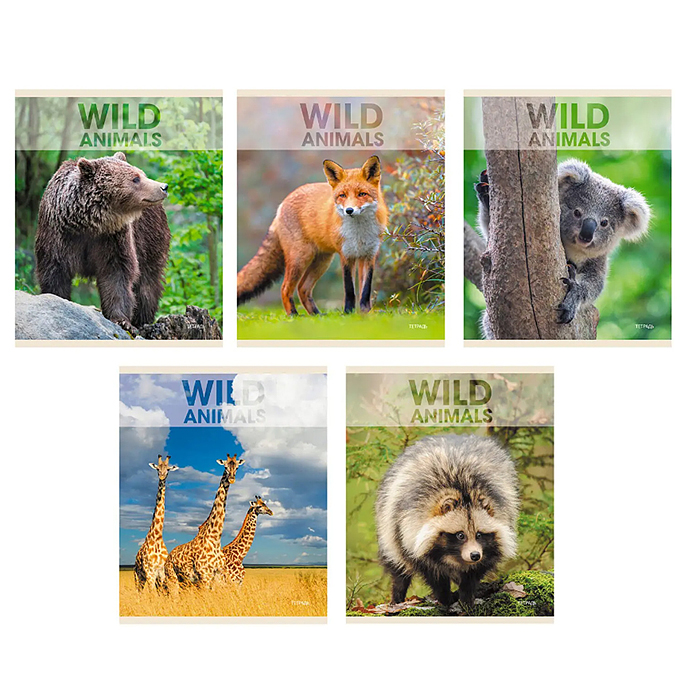 Тетрадь 96л. А5, клетка "Wild animals" скрепка
