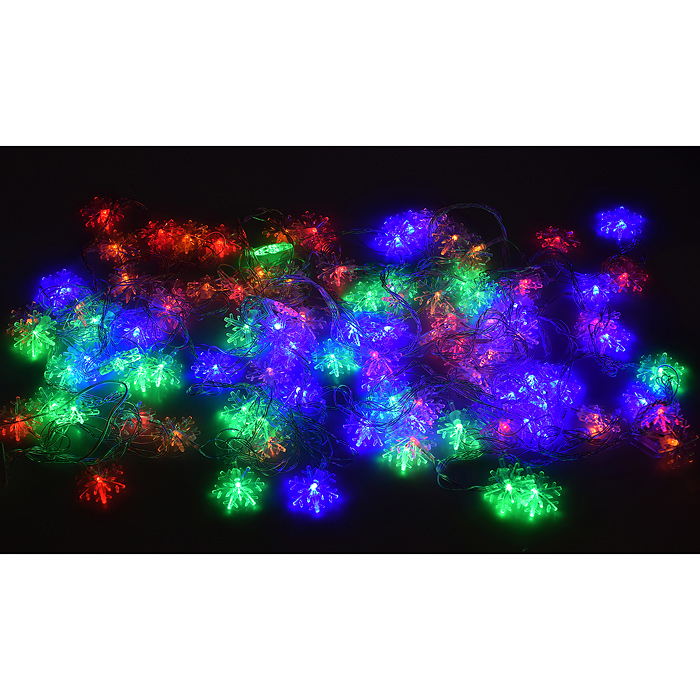 Электрогирлянда Снежинка, 9м, 100 ламп, цветная