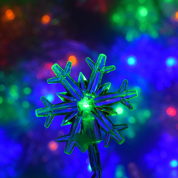 Электрогирлянда Снежинка, 9м, 100 ламп, цветная