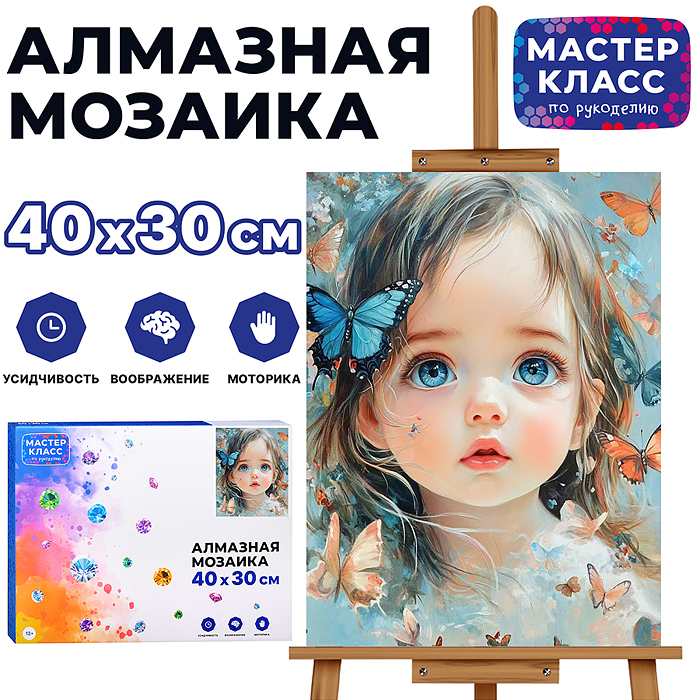 Мозаика алмазная MKA4030-23 "Девочка и бабочки" 30*40см.
