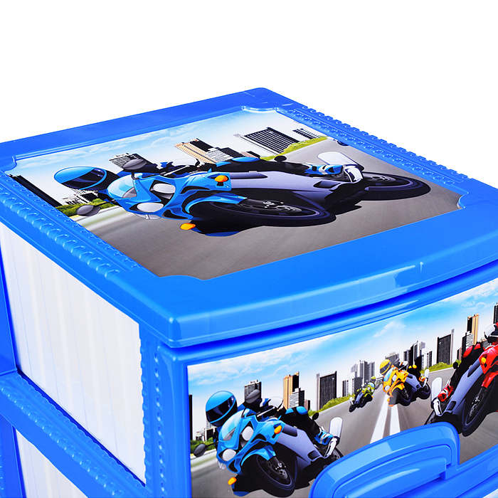 Комод "Декор" "Мотокросс" 4 секции темно-голубой / белый