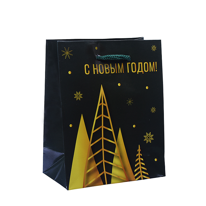 Пакет подарочный "Золотистые ели" 11,5х14,5х6см(S) 