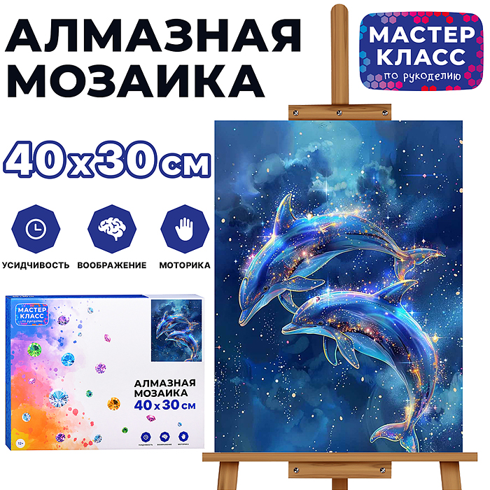 Мозаика алмазная MKA4030-43 "Дельфины" 30*40см.