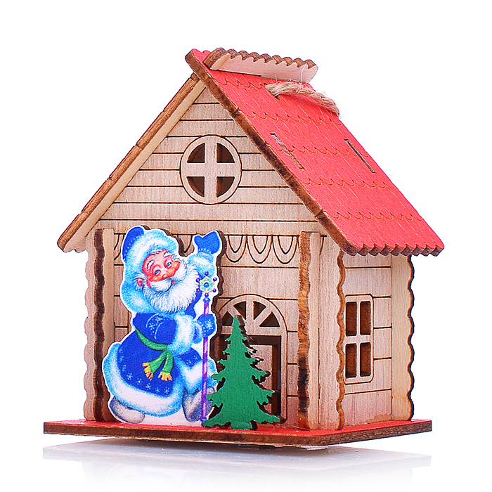 Новогоднее украшение S2391 "Домик со светом. Дедушка" в пакете