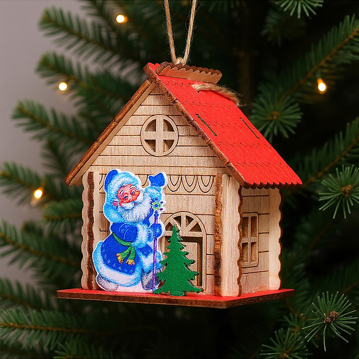 Новогоднее украшение S2391 "Домик со светом. Дедушка" в пакете