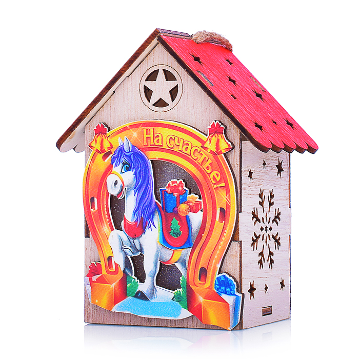 Новогоднее украшение S2394 "Домик со светом. Подкова на счастье" в пакете