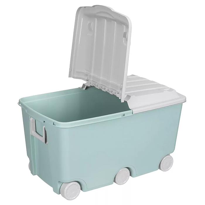 Фото к товару Ящик для игрушек на колесах 685х395х385мм, 66,5л (Светло-голубой) Ящик для игрушек на колесах 685х395х385мм, 66,5л (Светло-голубой)