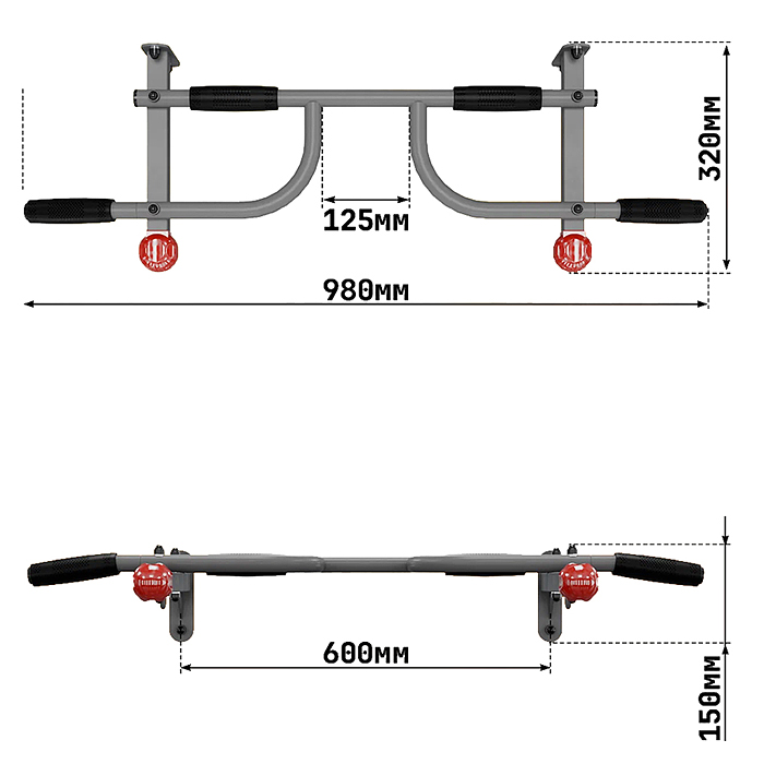 Фото к товару Турник Олимпиец (над дверный) графит Турник Олимпиец (над дверный) графит
